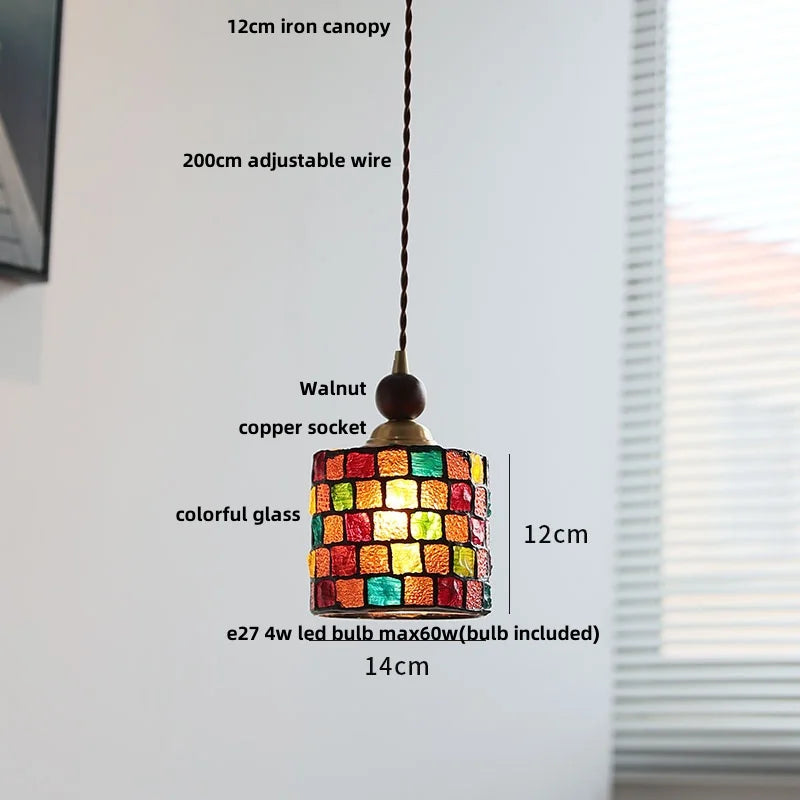 suspension en verre coloré avec fil de bois réglable moderne - vue 12 sur 25