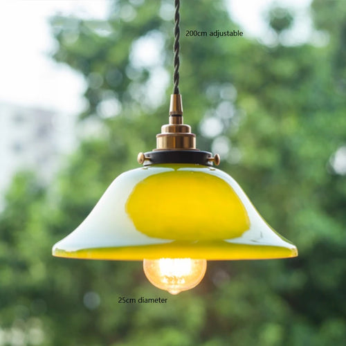 Suspension vintage style américain en cuivre bois et verre - vue 11 sur 30