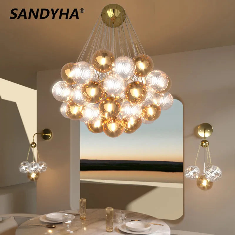 SANDYHA Lamparas modermas de techo Lampe de lustre boule de verre multicolore lumière LED ferronnerie Art lampara pour chambre salle à manger - vue 1 sur 14