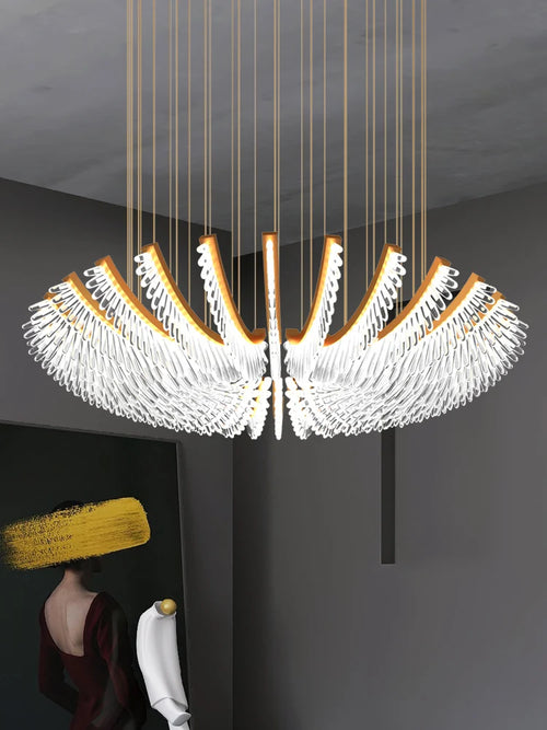 lustre de luxe postmoderne acrylique plume design nordique - vue 3 sur 9