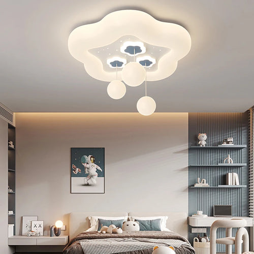 Full Spectrum Pink White Cloud Ceiling Lamps with Hanging Ball AC220V Nursery School Children Bedroom Kids Room Chandelier Light - vue 3 sur 15