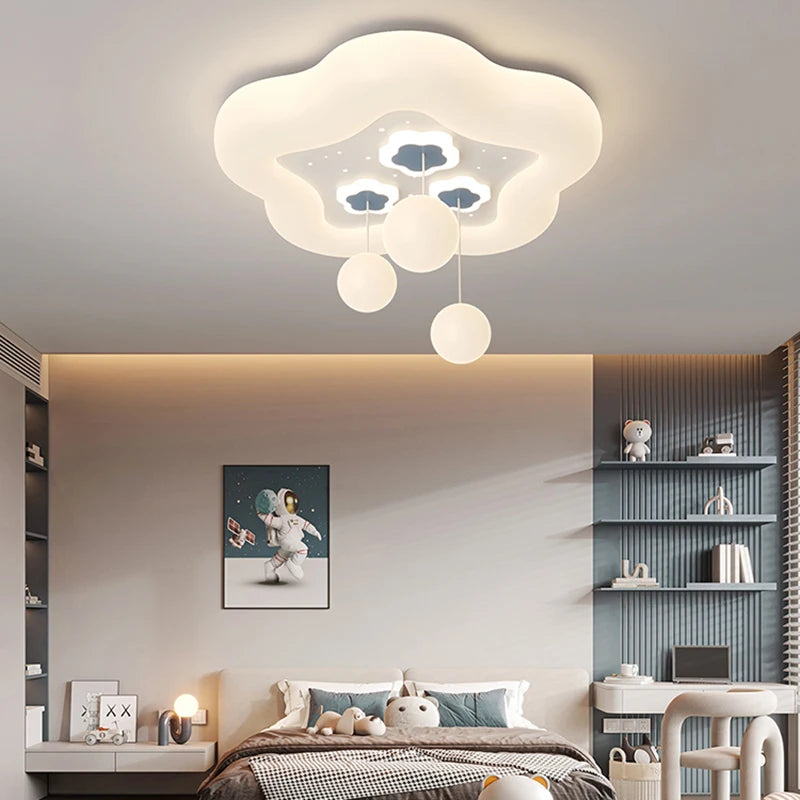 Full Spectrum Pink White Cloud Ceiling Lamps with Hanging Ball AC220V Nursery School Children Bedroom Kids Room Chandelier Light - vue 2 sur 15