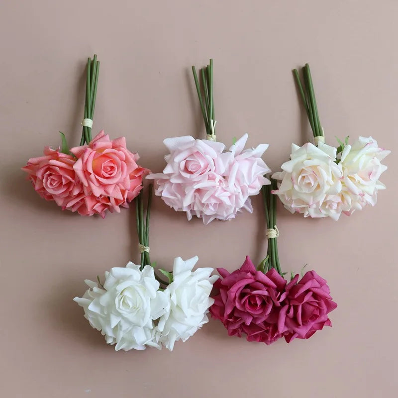 bouquet de roses artificielles à bords bouclés pour mariage et décoration - vue 5 sur 14