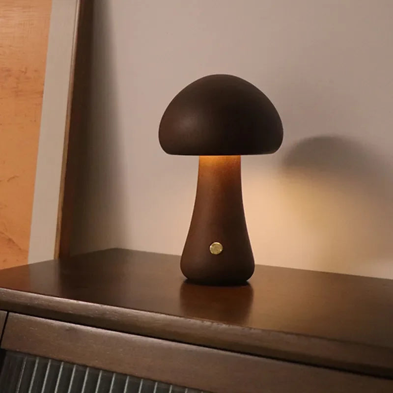 Lampe led champignon veilleuse en bois avec interrupteur tactile - vue 8 sur 11