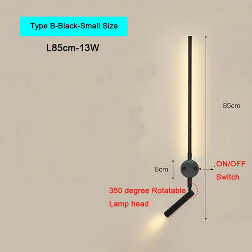 Modern Bedroom Living Room Wall Light ON/OFF Switch AC220V Black White Long Wall Lamps with LED Spotlights - vue 14 sur 18