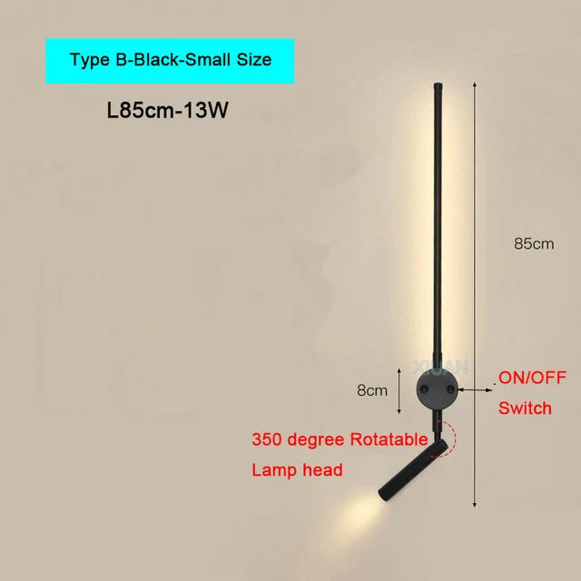Modern Bedroom Living Room Wall Light ON/OFF Switch AC220V Black White Long Wall Lamps with LED Spotlights - vue 13 sur 18