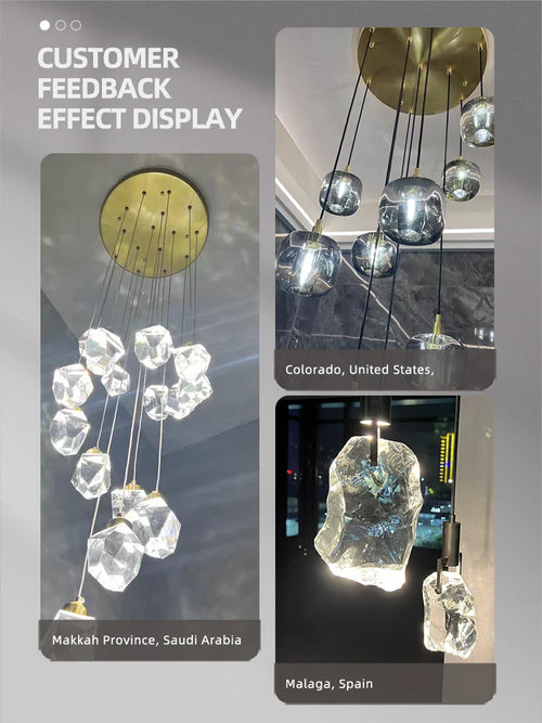 lustre moderne haut en cristal pour éclairage raffiné - vue 3 sur 30
