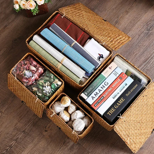 panier de rangement tissé avec couvercle pour bijoux et objets divers - vue 10 sur 11
