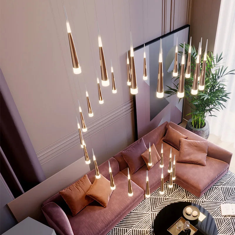 lustre led minimaliste moderne pour escalier duplex loft - vue 3 sur 17