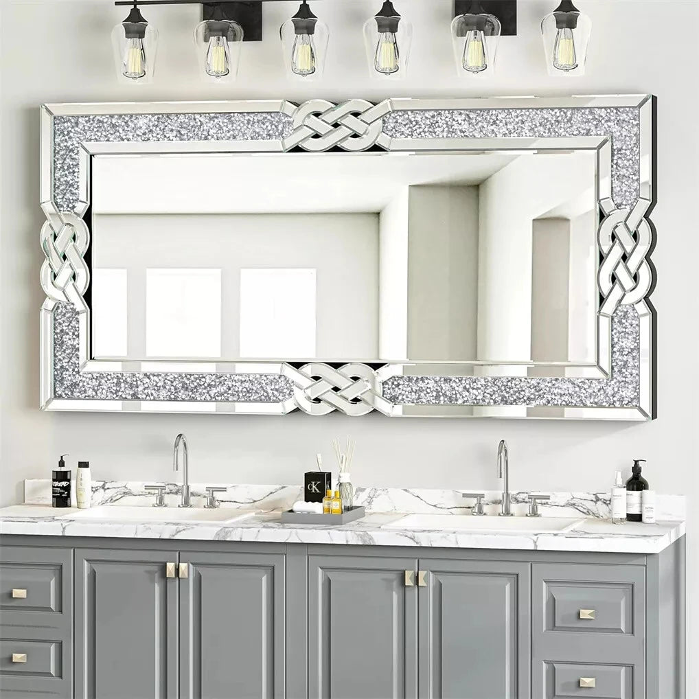 miroir rectangulaire en verre avec cadre en cristal décoratif - vue 2 sur 8