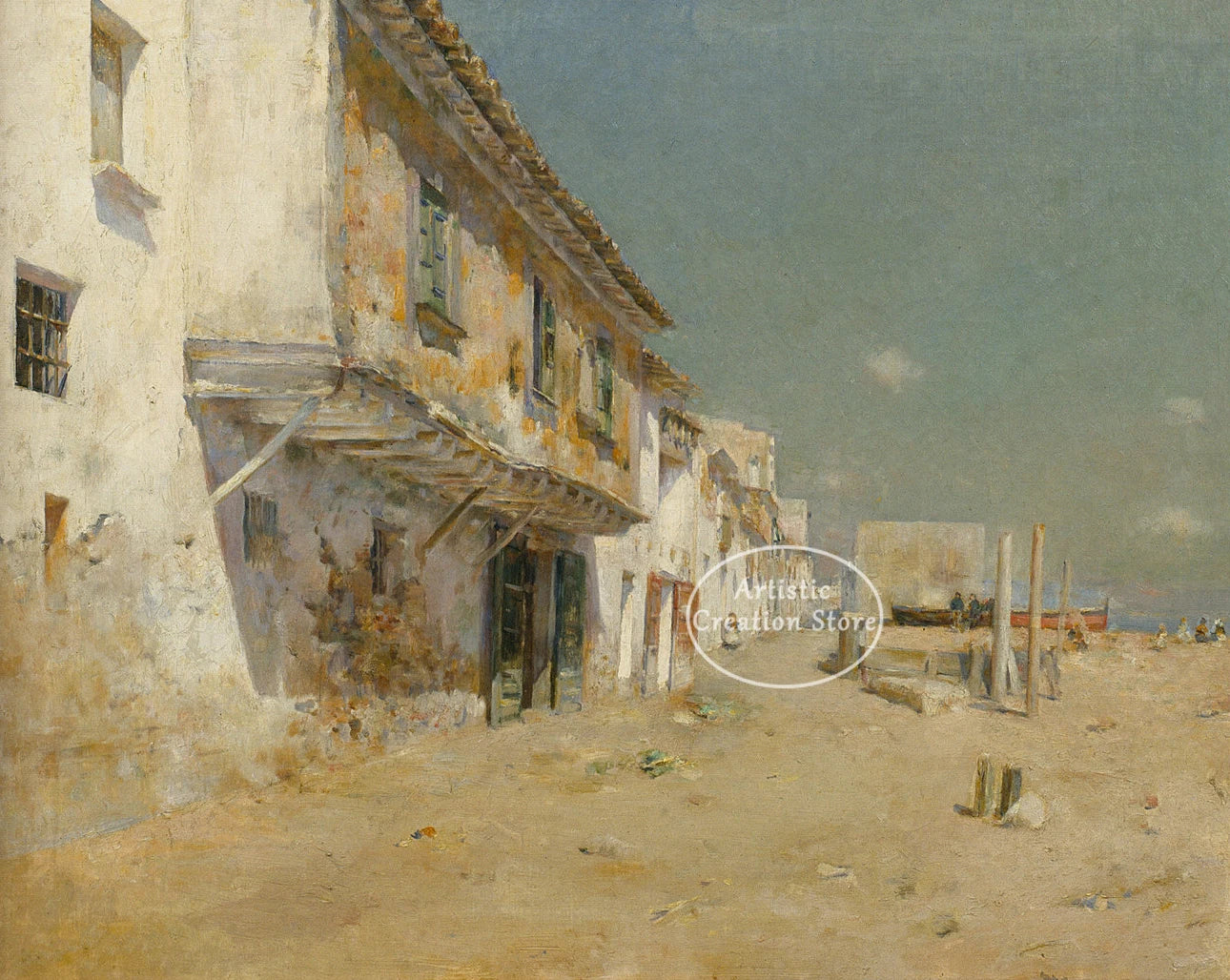 peinture à l'huile paysage marin vintage décor mural méditerranéen