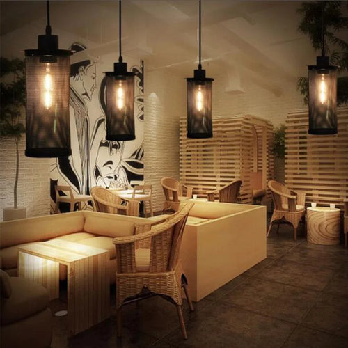 E27 Industrial Cage Ceiling Pendant Light,Wire Cage Loft Pendant Lamp Shade Small Hanging Lighting Fixture - vue 6 sur 6