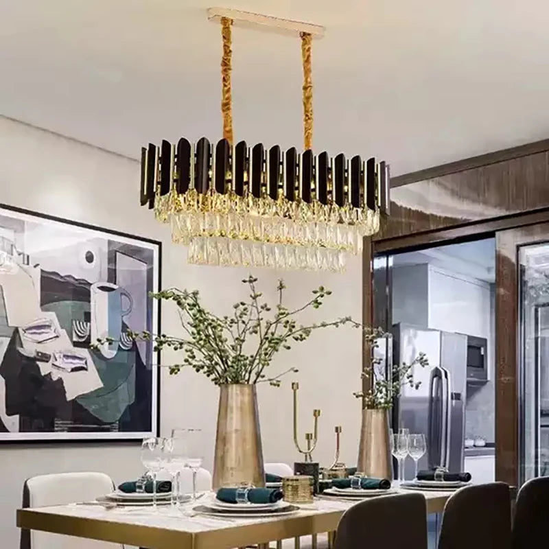 lustre led moderne de luxe en cristal luminaire rond ou long - vue 5 sur 18