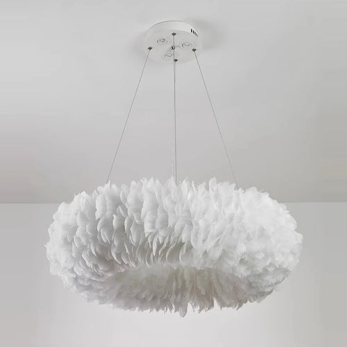 lustre à led nordique avec suspension en plumes - vue 7 sur 8