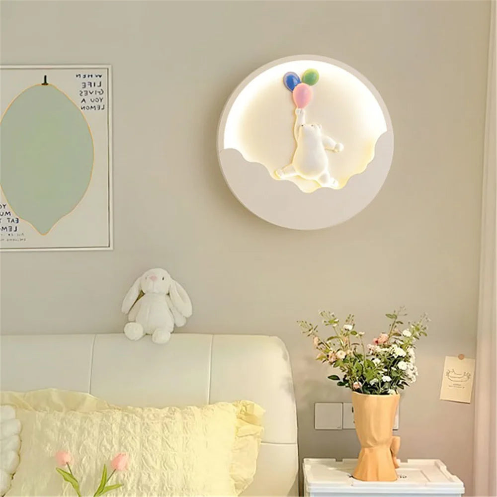 applique murale ronde led ours et lapin pour enfants - vue 5 sur 10