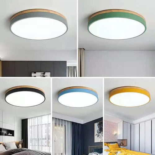plafonnier led rond en bois nordique avec lumières réglables - vue 3 sur 27
