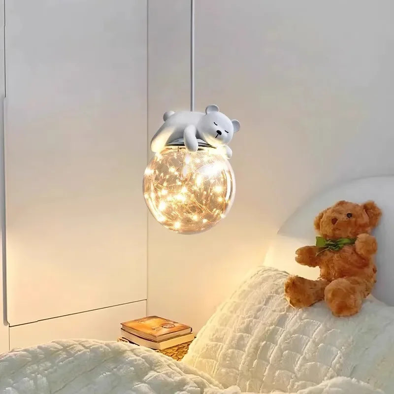 lustre led pour enfants avec ours blanc et lapin - vue 4 sur 14
