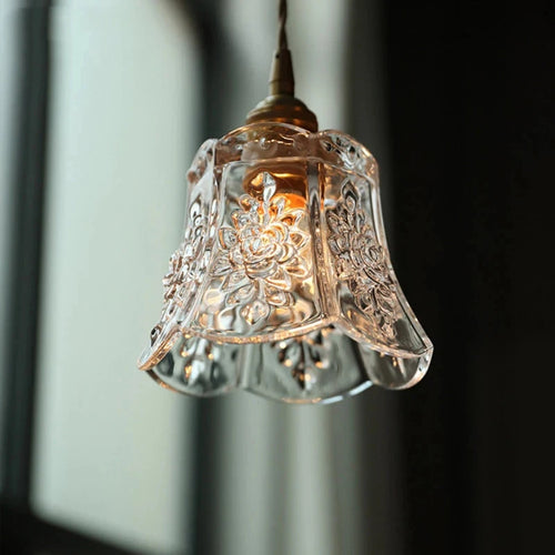 Suspension avec abat-jour fleur en verre moderne - vue 3 sur 9