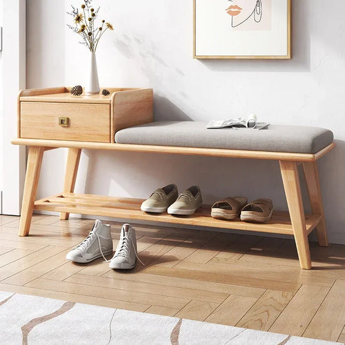 armoire à chaussures en bois avec tiroirs et banc intégré - vue 7 sur 7