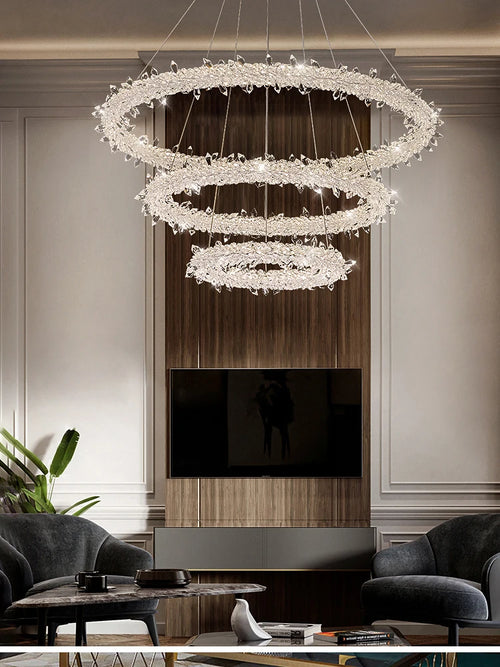 lustre en cristal de luxe à fleurs de glace éclairage suspendu élégant - vue 2 sur 12
