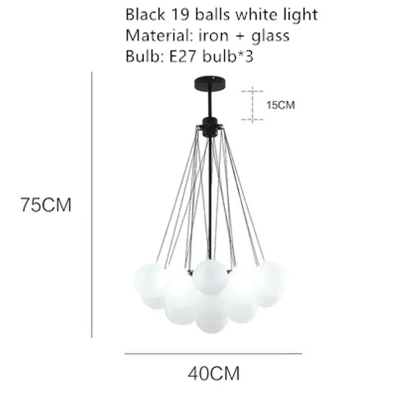 lustre moderne en métal avec boule en verre et bulles décoratives - vue 13 sur 14