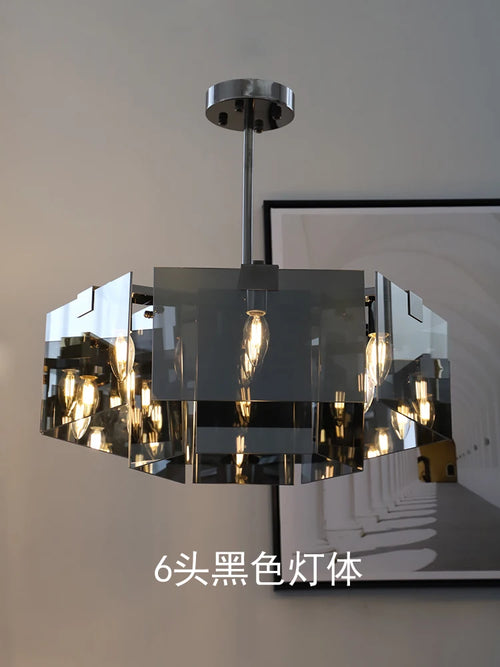 Nordic Minimalist Glass Chandelier with Black Creative Living Room  Bedroom, Dining Room, Italian Lighting Fixtures - vue 5 sur 6