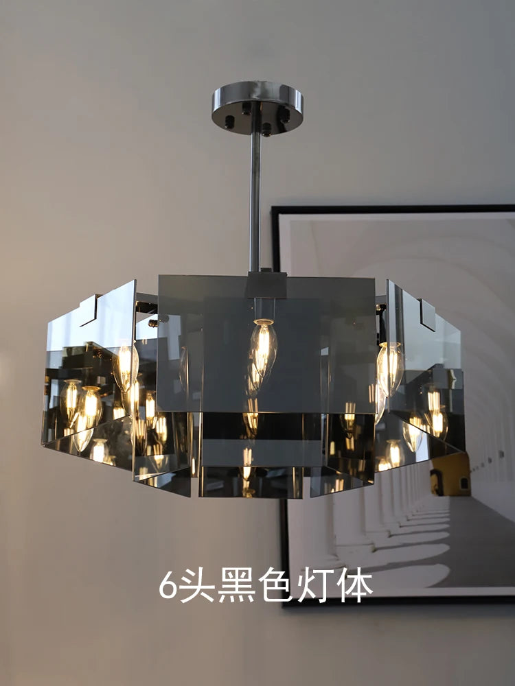 Nordic Minimalist Glass Chandelier with Black Creative Living Room  Bedroom, Dining Room, Italian Lighting Fixtures - vue 4 sur 6