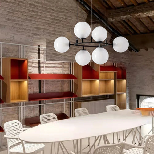 lustre en verre avec anneau noir design moderne et réglable - vue 3 sur 8
