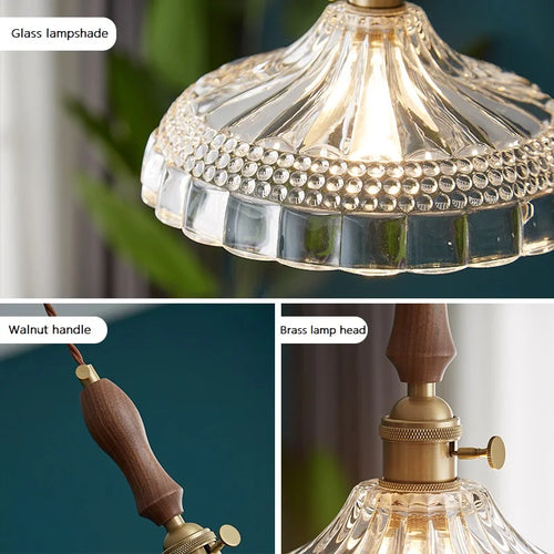 suspension luminaire moderne en bois verre et laiton - vue 5 sur 22