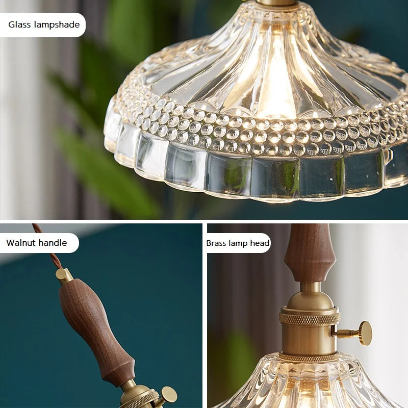suspension luminaire nordique en bois verre et laiton rustique moderne - vue 4 sur 22