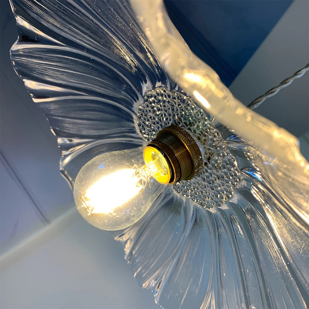 suspension led nordique en verre laiton forme de fleur - vue 6 sur 13