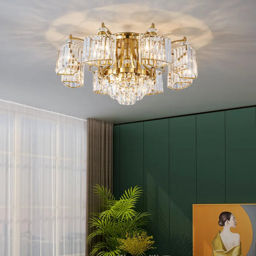 plafonnier moderne en cristal doré avec éclairage led trois couleurs - vue 3 sur 13
