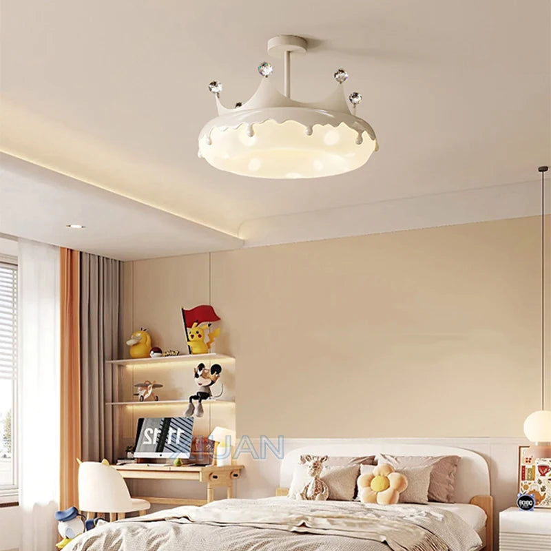 Creative Children Bedroom Chandelier Lamp with Pink Heart Bow Tie Crown Pendant Light for Princess Room Girl Nursery Baby Decor - vue 3 sur 24