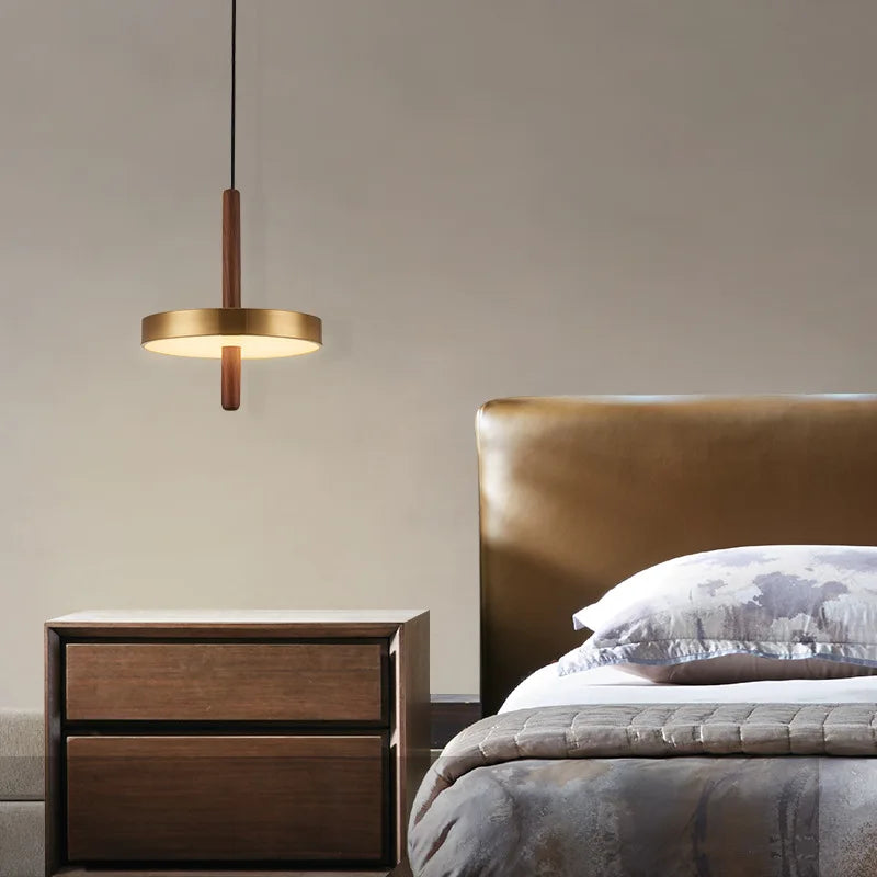 lustre nordique en bois et métal doré réglable pour intérieur - vue 1 sur 7