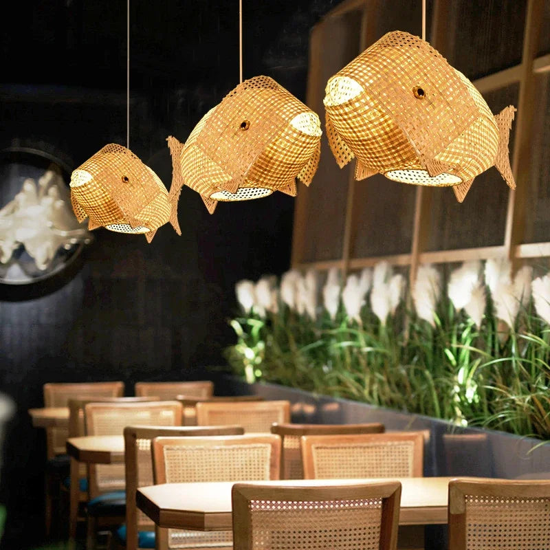 Nordique moderne suspension lumières créatif poisson Art bambou luminaire LED salon décor lampes suspendues cuisine Restaurant lumière - vue 3 sur 9