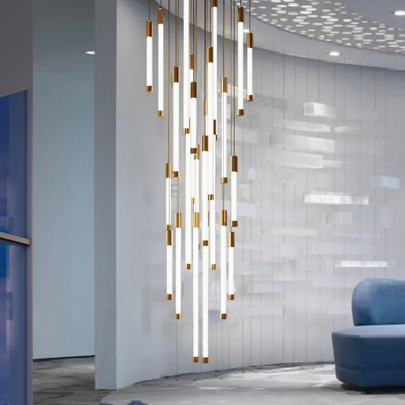 Modern luxury staircase LED pendant lights, duplex living room and attic lighting, restaurant decoration, hanging pendant lights - vue 3 sur 15