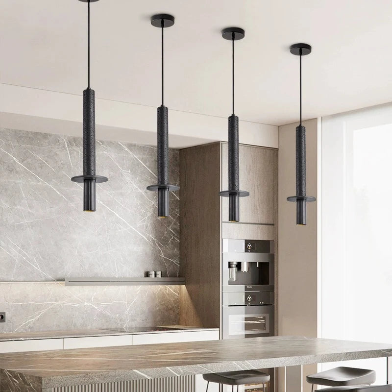 suspension LED nordique moderne chambre chevet longue ligne Simple décor à la maison jaune noir pierre - vue 5 sur 7