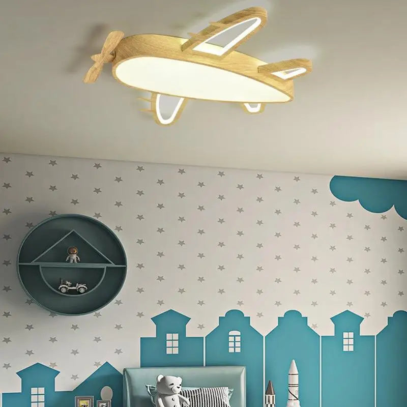 plafonnier avion en bois et fer pour chambre d'enfant - vue 5 sur 10