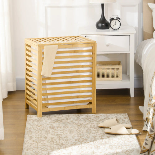 panier à linge en bambou naturel capacité 55 litres - vue 2 sur 7