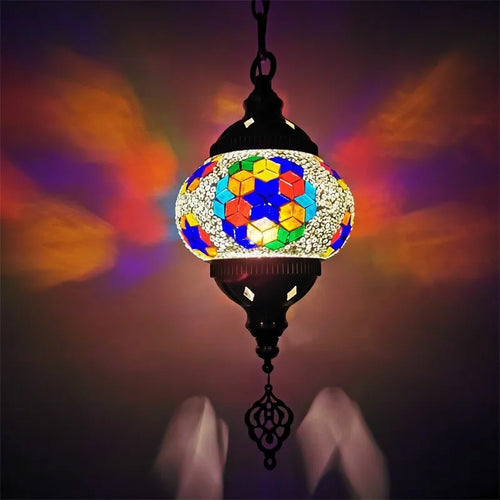 suspension en verre teinté style méditerranéen éclairage bohème romantique - vue 10 sur 16