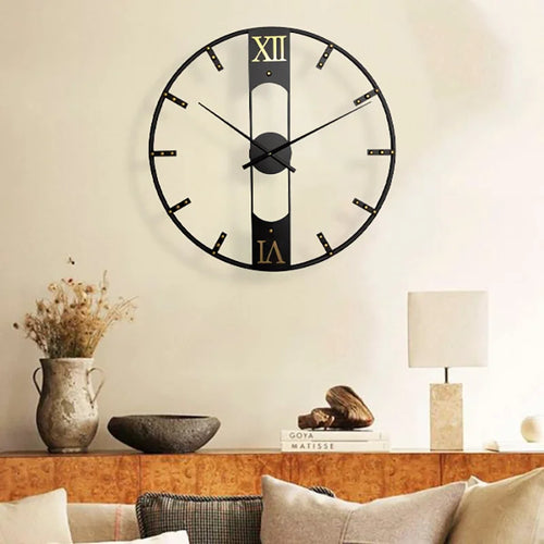 horloge murale créative en métal noir silencieuse et moderne - vue 2 sur 8