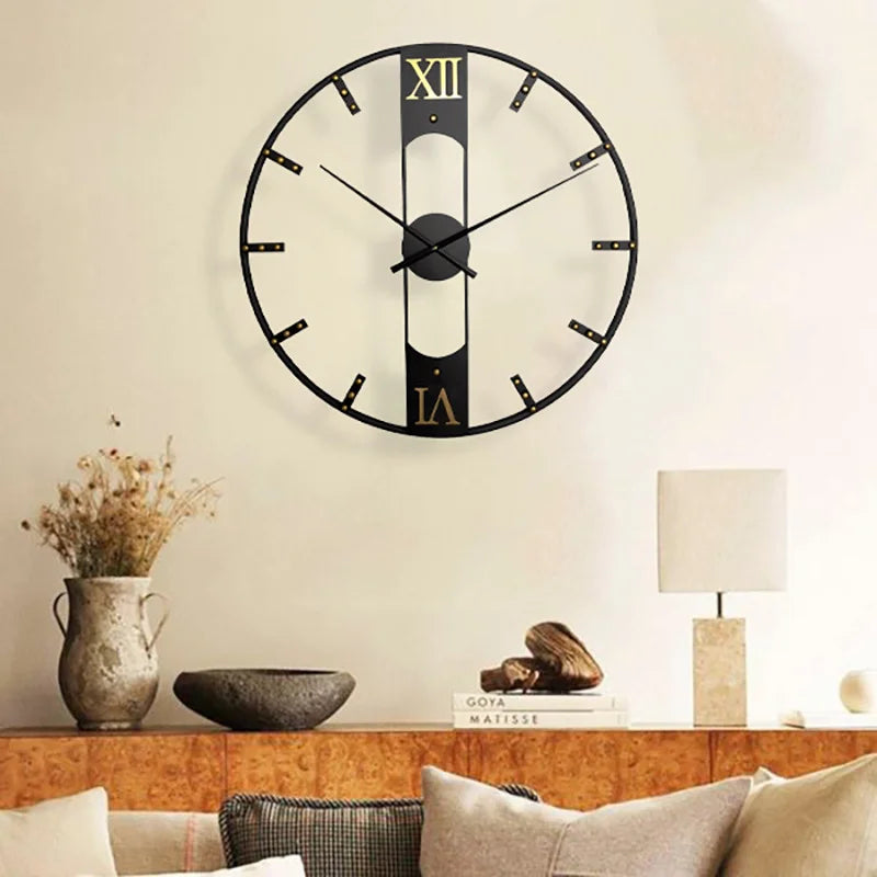 horloge murale créative en métal noir silencieuse et moderne - vue 2 sur 8