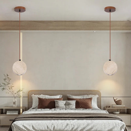 suspension vintage en pierre naturelle avec abat-jour cloche - vue 5 sur 6