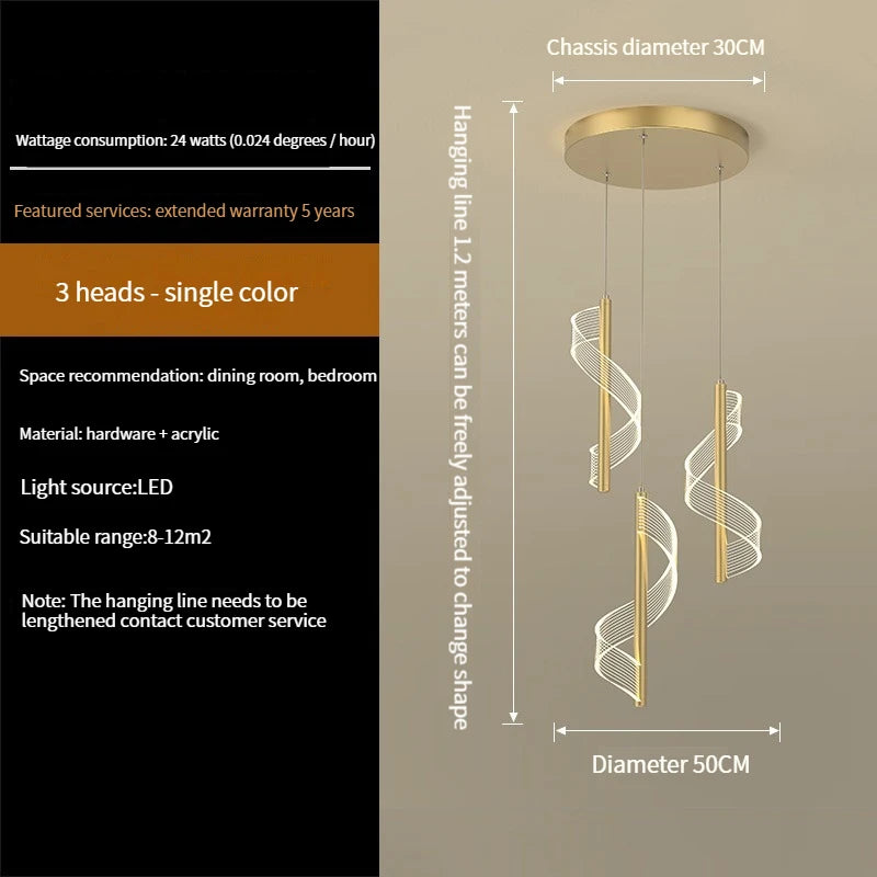lustre led moderne en acrylique pour escaliers en colimaçon - vue 3 sur 17