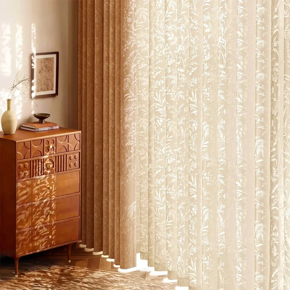 Voilage dentelle élégant floral pour salon chambre moderne - vue 1 sur 8