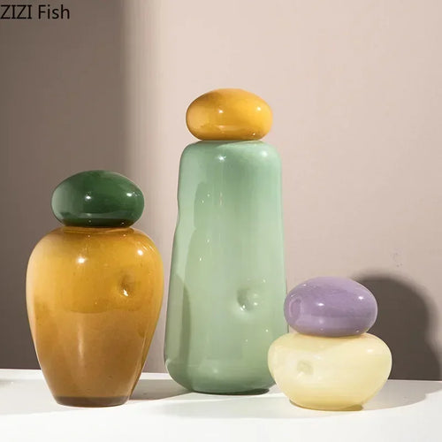 vase elliptique en verre avec couvercle pour fleurs décoratives - vue 2 sur 9
