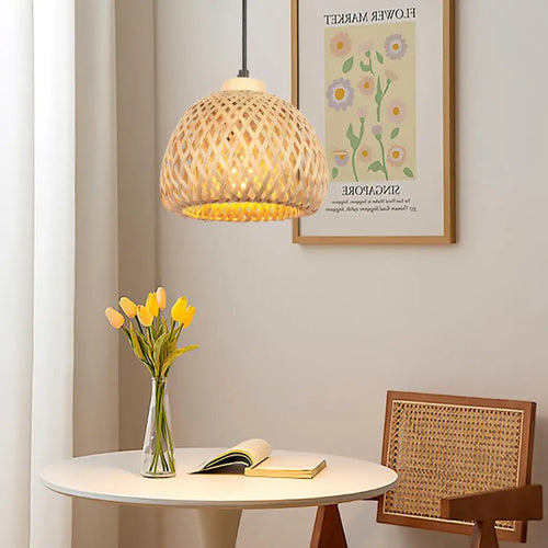lustre tissé à la main en bambou avec led intégrée - vue 3 sur 16