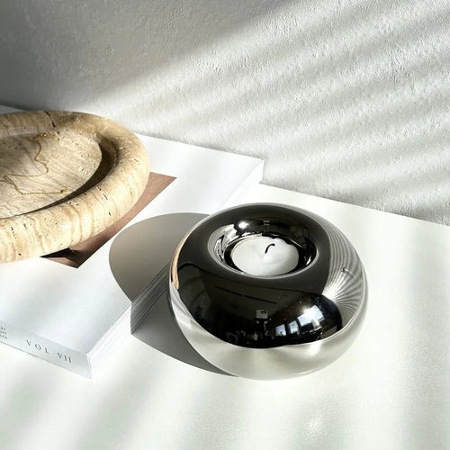 lustre moderne en céramique argentée avec bougies décoratives - vue 4 sur 8
