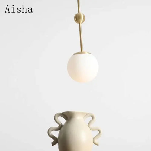 lustre en verre doré design créatif trois têtes éclairage moderne - vue 6 sur 9