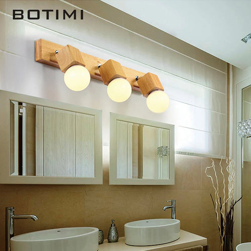 botimi triple applique miroir bois base nordique ajuster hôtel lumières murale - vue 6 sur 10
